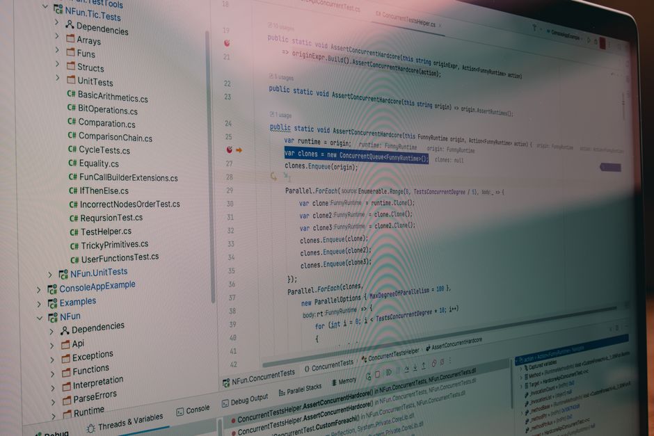 Detailed view of code and file structure in a software development environment.